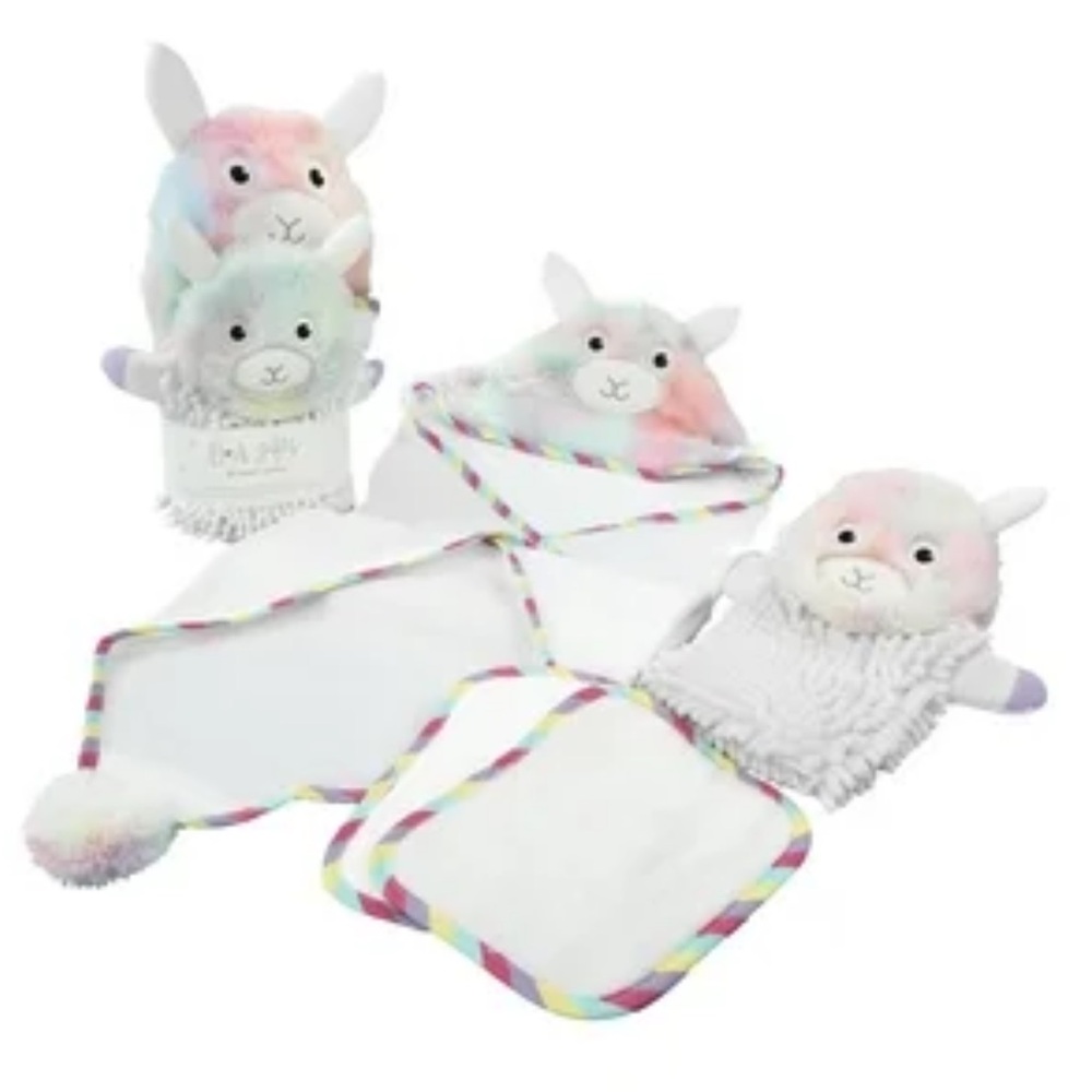 Baby Aspen Gifts NWT Rainbow Llama Hooded Towel Gift Set
